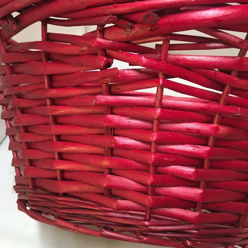Woven Wicker Basket Unisex Large Red Oval Storage with Handles Holiday Festive